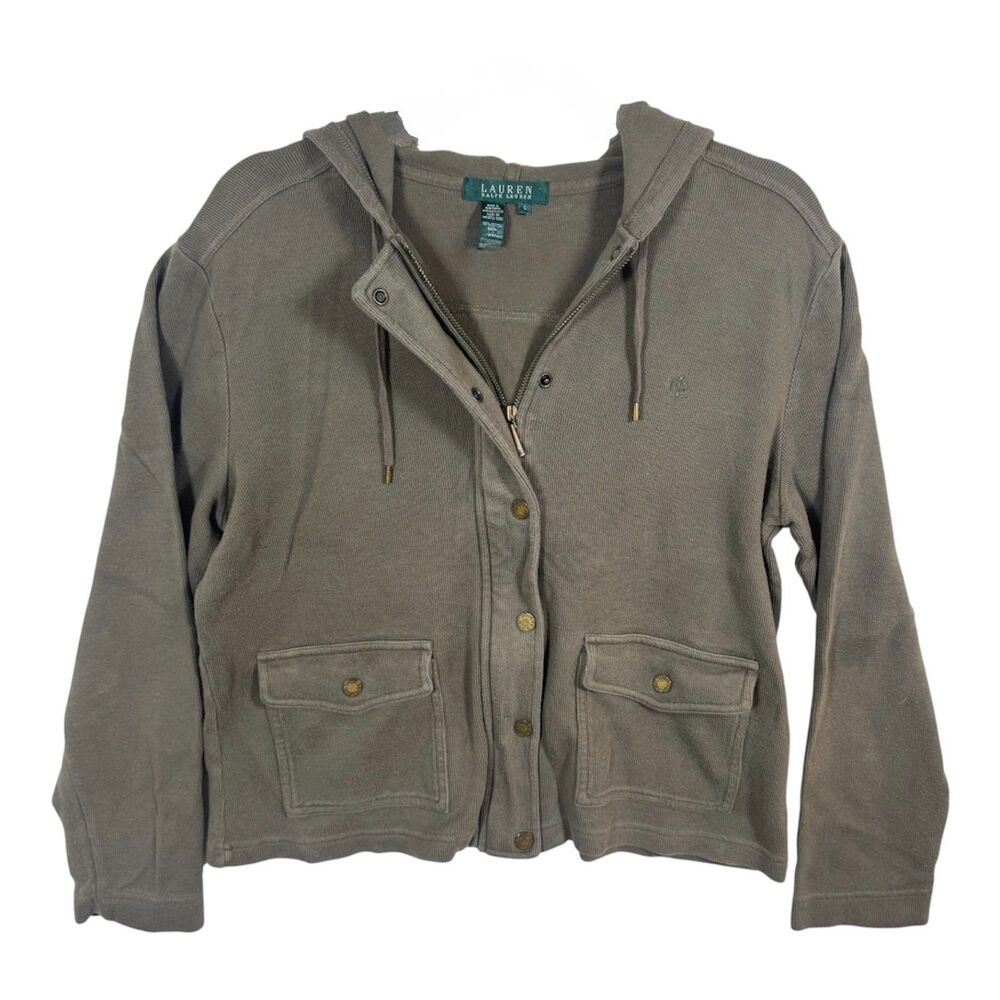 Lauren Ralph Lauren Hooded Zip Snap Utility Jacket Olive Womens L